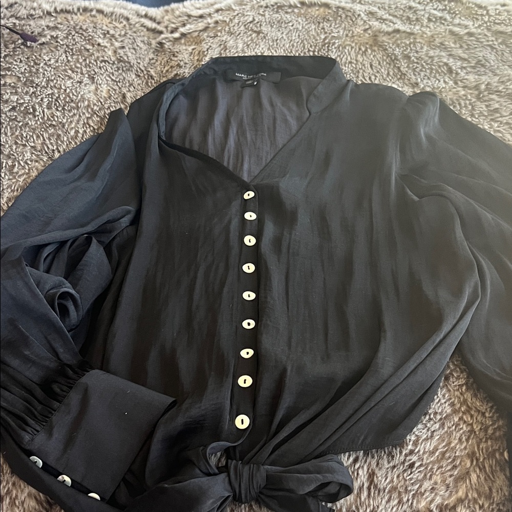 Marc New York Black Button-Front Tie Hem Blouse